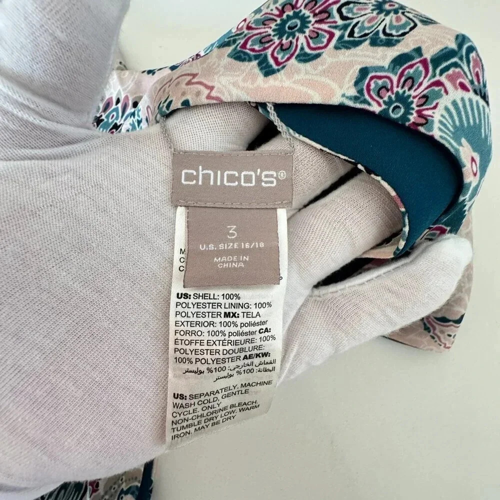 Chico's || Women's Sleeveless Pink & Teal Paisley V Neck Blouse Size 3 (XL) - Picture 6 of 6